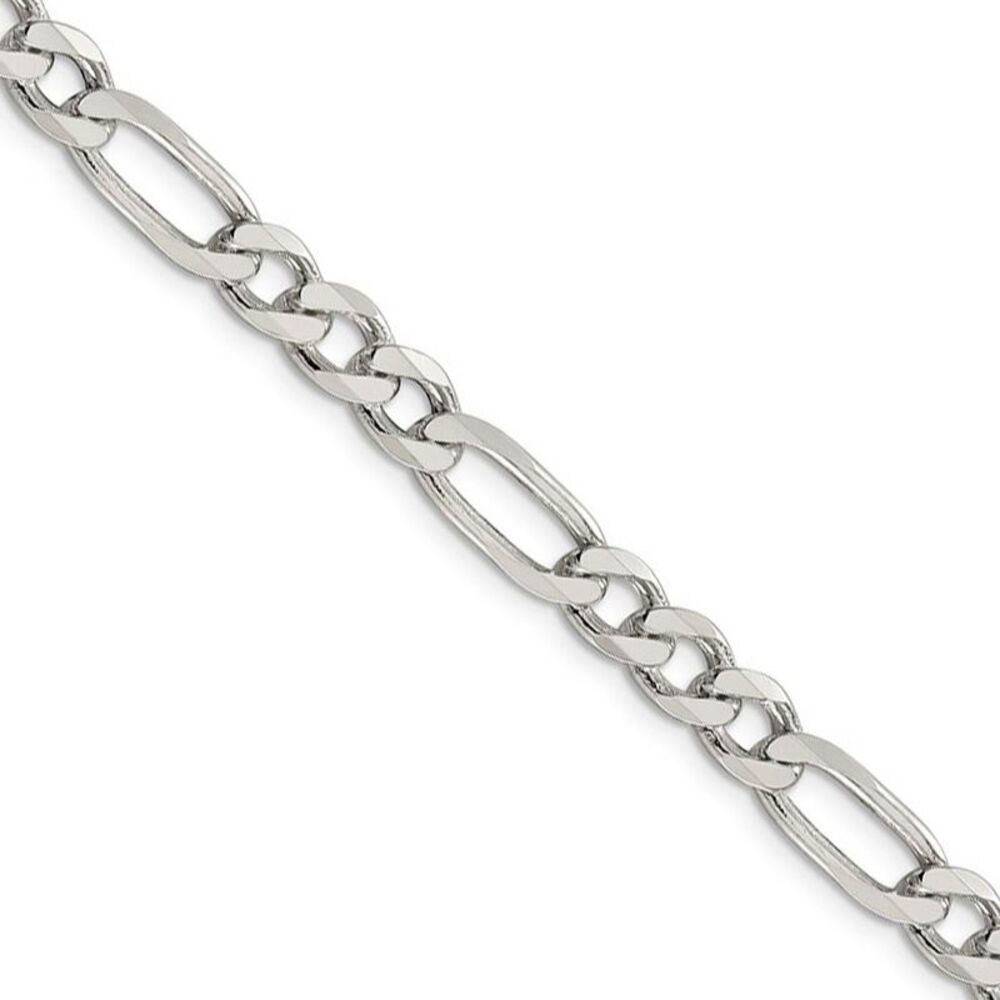 Men's 6.75mm Sterling Silver, Solid Figaro Chain Necklace, 22 Inch